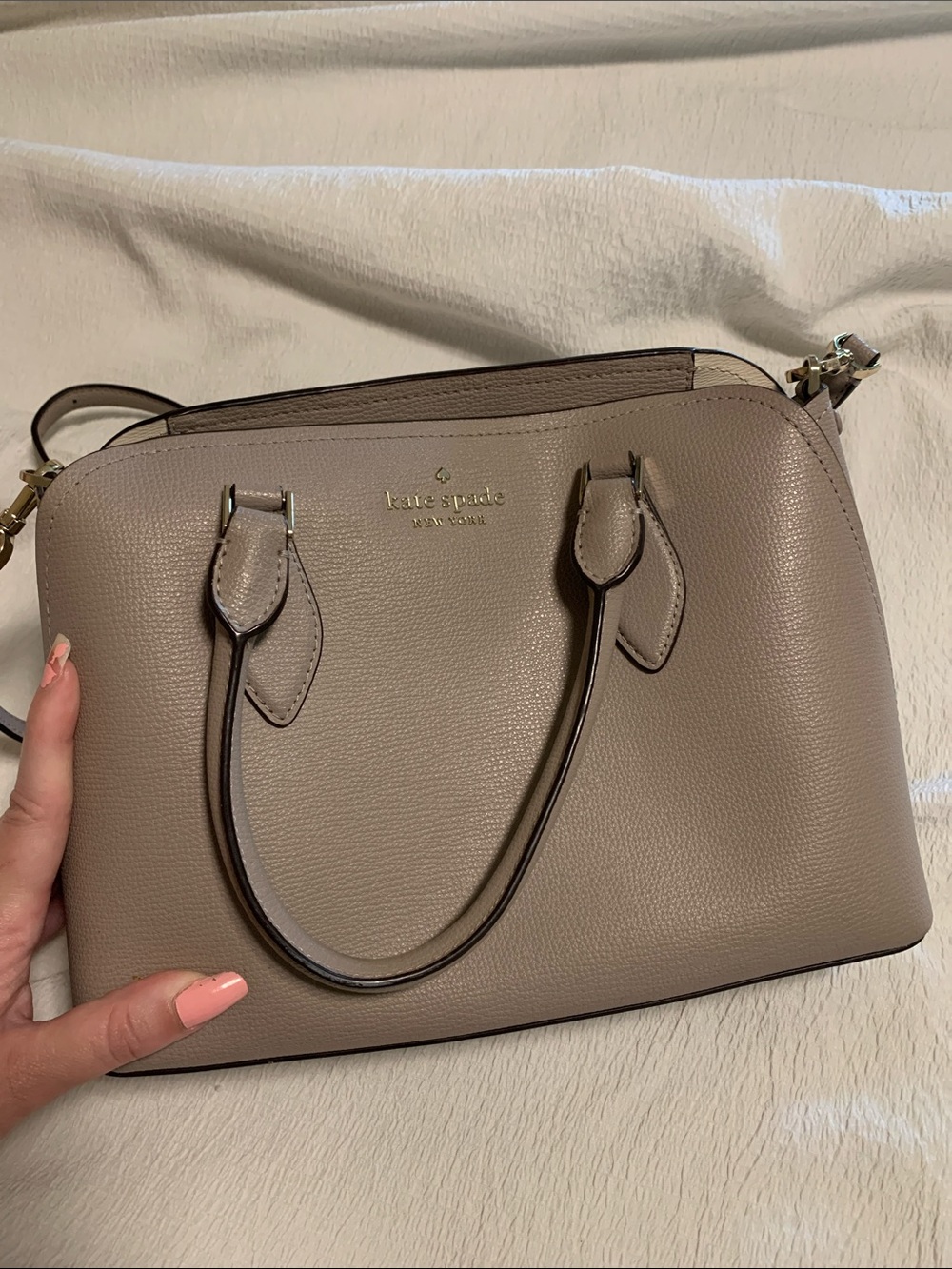 kate spade taupe pebbled leather crossbody satchel - Picture 3 of 4
